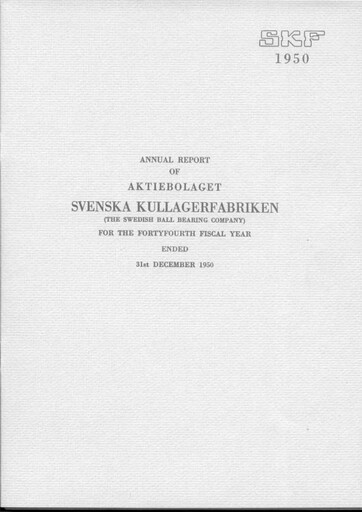 Thumbnail SKF (Svenska Kullagerfabriken) Annual Report 1950