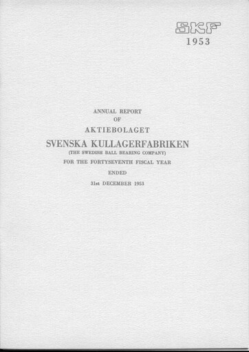 Thumbnail SKF (Svenska Kullagerfabriken) Annual Report 1953