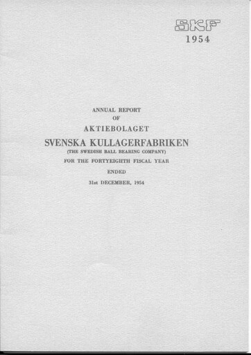 Thumbnail SKF (Svenska Kullagerfabriken) Annual Report 1954