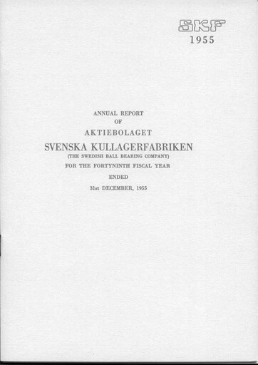 Thumbnail SKF (Svenska Kullagerfabriken) Annual Report 1955