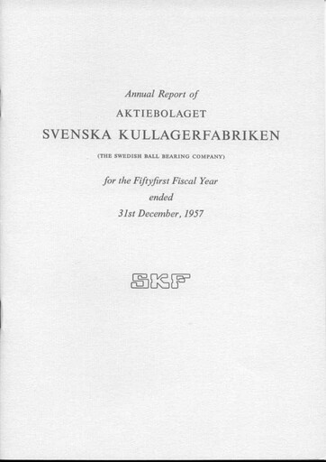 Thumbnail SKF (Svenska Kullagerfabriken) Annual Report 1957