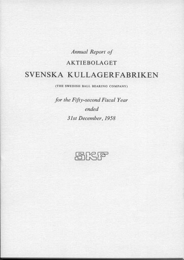Thumbnail SKF (Svenska Kullagerfabriken) Annual Report 1958