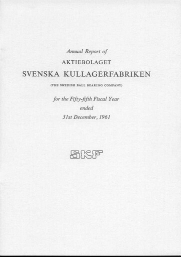 Thumbnail SKF (Svenska Kullagerfabriken) Annual Report 1961
