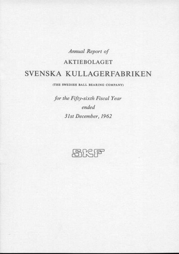 Thumbnail SKF (Svenska Kullagerfabriken) Annual Report 1962