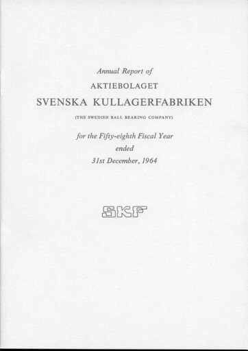 Thumbnail SKF (Svenska Kullagerfabriken) Annual Report 1964