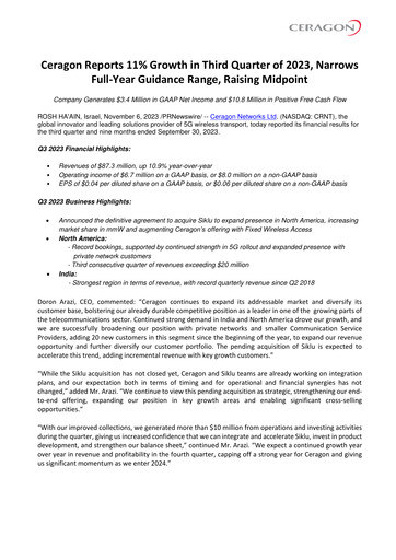 Thumbnail Ceragon Networks Quarterly Report 2023-q3