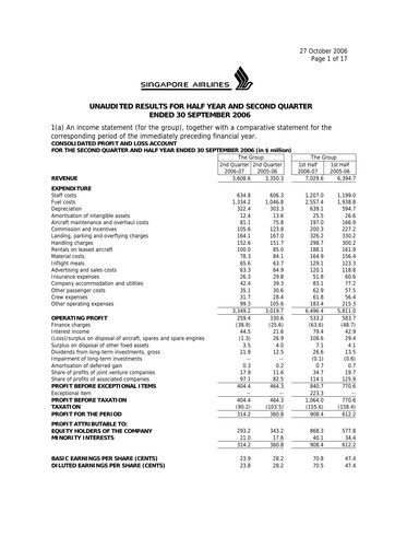 Thumbnail Singapore Airlines Quarterly Report 2006-q2