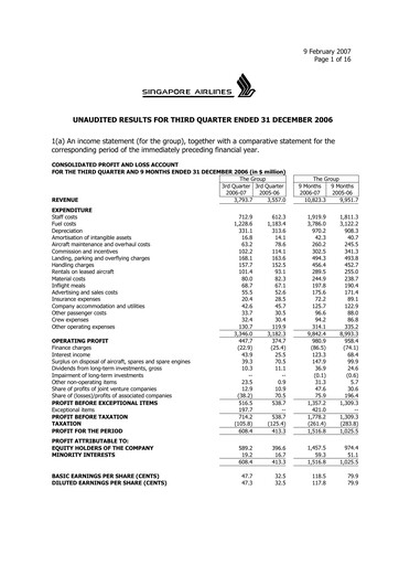 Thumbnail Singapore Airlines Quarterly Report 2006-q3