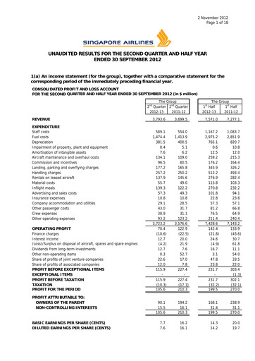 Thumbnail Singapore Airlines Quarterly Report 2012-q2