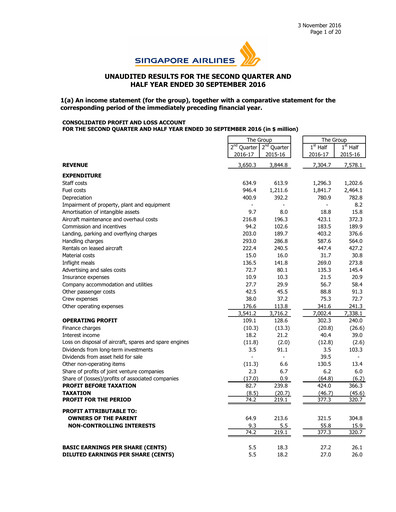 Thumbnail Singapore Airlines Quarterly Report 2016-q2