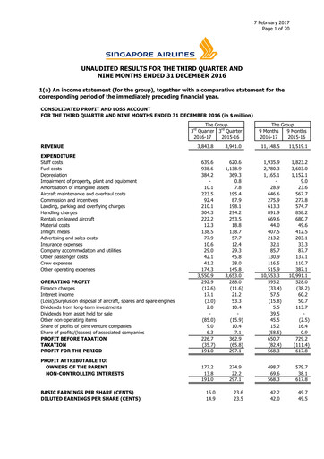 Thumbnail Singapore Airlines Quarterly Report 2016-q3