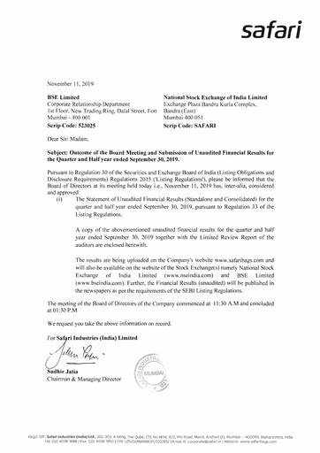Thumbnail Safari Industries India Quarterly Report 2019-q2