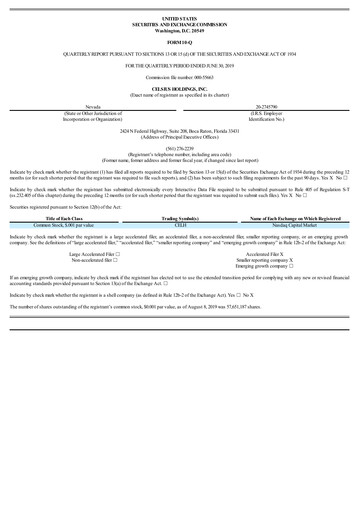Thumbnail Celsius Holdings
 Quarterly Report 2019-q2