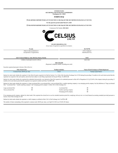 Thumbnail Celsius Holdings
 Quarterly Report 2024-q1