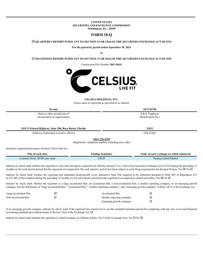 Thumbnail Celsius Holdings
 Quarterly Report 2024-q3