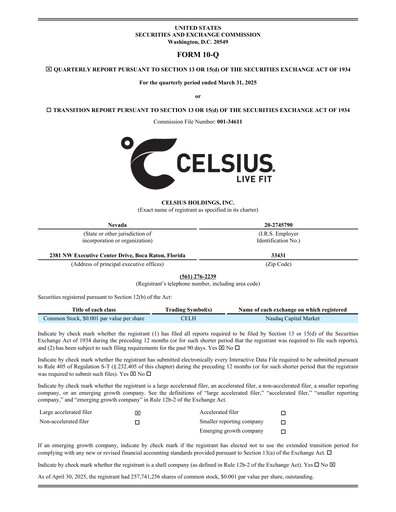 Thumbnail Celsius Holdings
 Quarterly Report 2025-q1