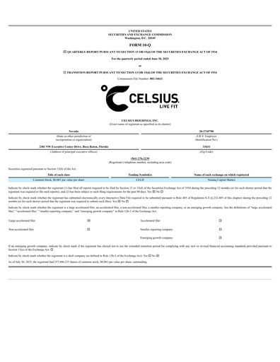 Thumbnail Celsius Holdings
 Quarterly Report 2025-q2