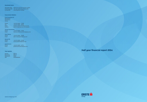 Miniature Erste Group Bank Rapport semestriel 2014-h1
