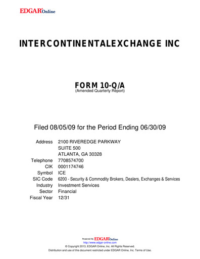 Thumbnail Intercontinental Exchange Quarterly Report 2009-q2