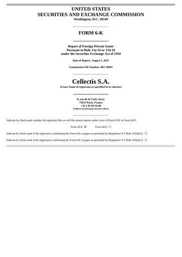 Thumbnail Cellectis Half-year Report 2021