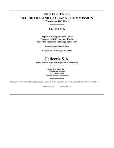 Thumbnail Cellectis Quarterly Report 2025-q1