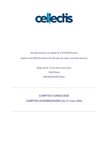 Thumbnail Cellectis Quarterly Report 2022-q1