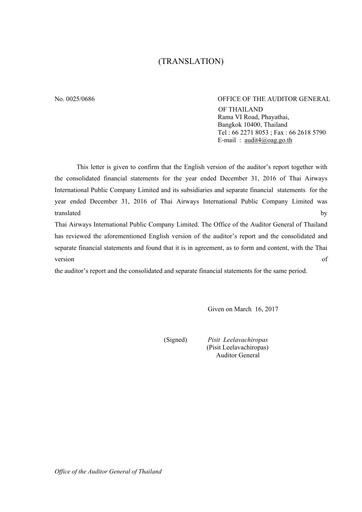 Thumbnail Thai Airways International
 Financial Statement 2016