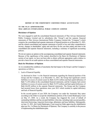Thumbnail Thai Airways International
 Financial Statement 2021