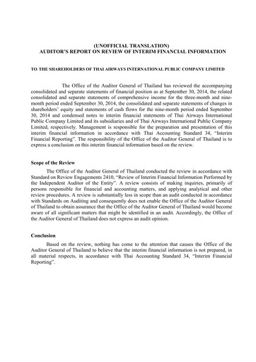 Thumbnail Thai Airways International
 Quarterly Report 2014-q3