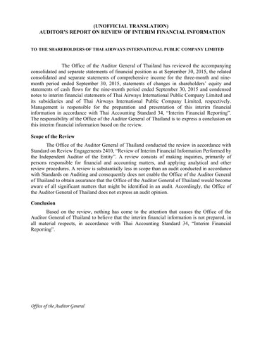 Thumbnail Thai Airways International
 Quarterly Report 2015-q3