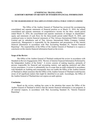 Thumbnail Thai Airways International
 Quarterly Report 2016-q1