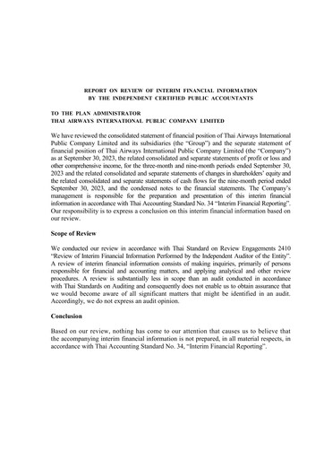 Thumbnail Thai Airways International
 Quarterly Report 2023-q3