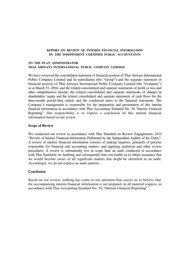 Thumbnail Thai Airways International
 Quarterly Report 2024-q1