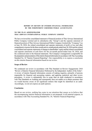 Thumbnail Thai Airways International
 Quarterly Report 2024-q2