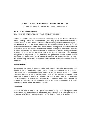 Thumbnail Thai Airways International
 Quarterly Report 2024-q3