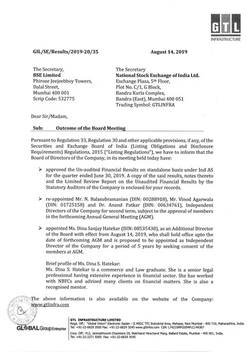 Miniature GTL Infrastructure Rapport trimestriel 2019-q1