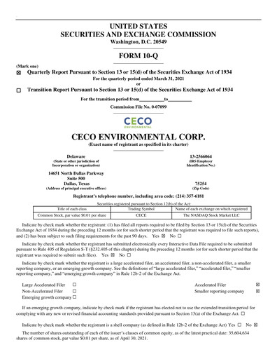 Thumbnail CECO Environmental
 Quarterly Report 2021-q1