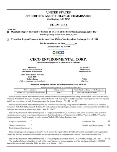 Thumbnail CECO Environmental
 Quarterly Report 2022-q2