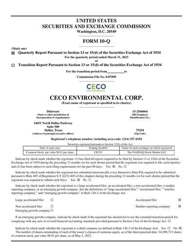 Thumbnail CECO Environmental
 Quarterly Report 2023-q1