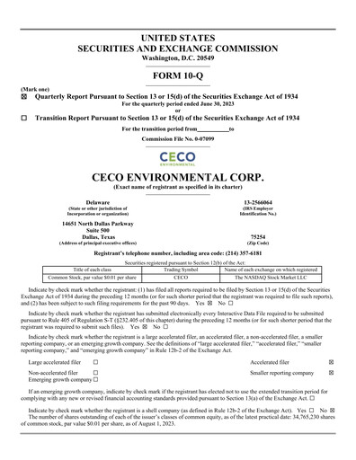 Thumbnail CECO Environmental
 Quarterly Report 2023-q2