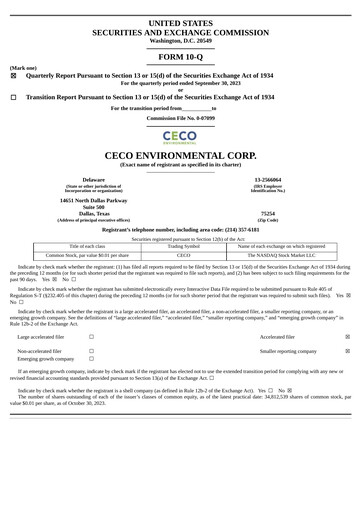 Thumbnail CECO Environmental
 Quarterly Report 2023-q3