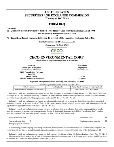 Thumbnail CECO Environmental
 Quarterly Report 2024-q1