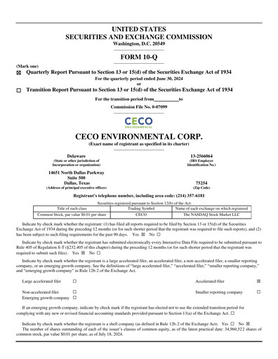 Thumbnail CECO Environmental
 Quarterly Report 2024-q2