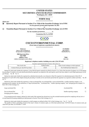 Thumbnail CECO Environmental
 Quarterly Report 2024-q3