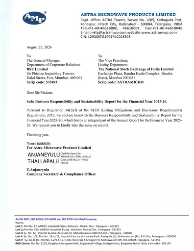 Thumbnail Astra Microwave ESG Report 2025-2026