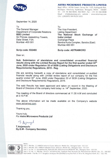 Miniature Astra Microwave Rapport trimestriel 2020-q1