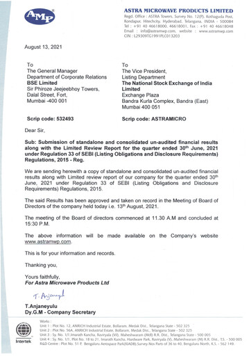 Miniature Astra Microwave Rapport trimestriel 2021-q1