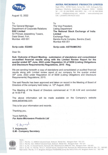 Miniature Astra Microwave Rapport trimestriel 2022-q1