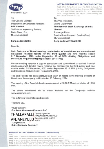 Miniature Astra Microwave Rapport trimestriel 2023-q3