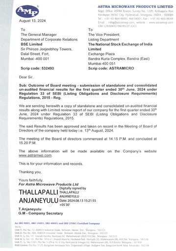 Miniature Astra Microwave Rapport trimestriel 2024-q1